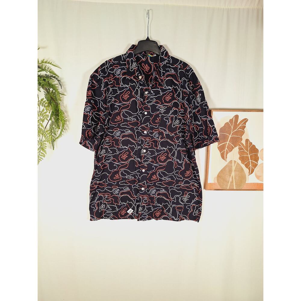 Vodka Men's Retro Squiggly Lines Button-Up Short-… - image 1